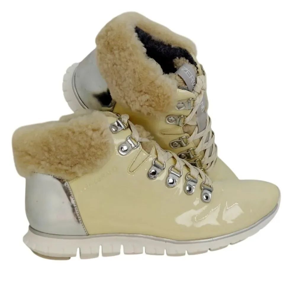 Cole Haan Zero Grand Ivory Leather Shearling Boots - 7B